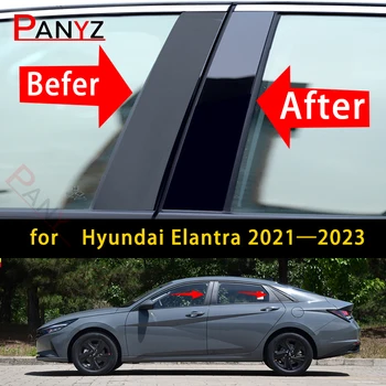 6Pcs חלון המכונית עמוד הודעות הדלת לחיתוך כיסוי מדבקות שחור מבריק החיצוני אביזרים עבור יונדאי Elantra 2021 2022 2023