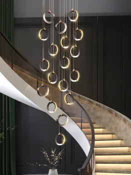 led מודרני 2022 דופלקס מדרגות נברשת נורדי סיבוב לופט וילה סלון, חדר האוכל תאורה