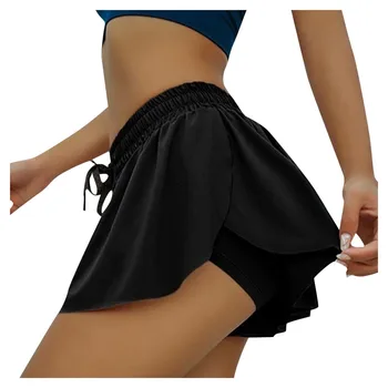 נשים 2 ב 1 מכנסיים קצרים גבירותיי אופנה הקיץ שכבה כפולה ספורט קצרים ייבוש מהיר ספורט חותלות כושר חצאית בתוספת גודל S-5xl