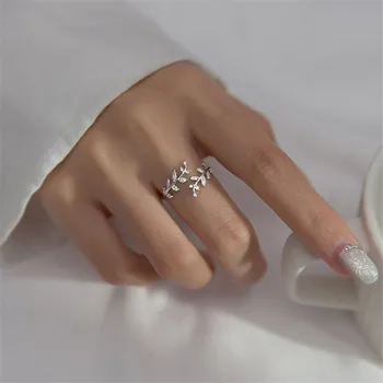 צבע כסף Pvd עלה טבעת אצבע לנשים החתונה של בנות מתנות חג המולד תכשיטים jz038