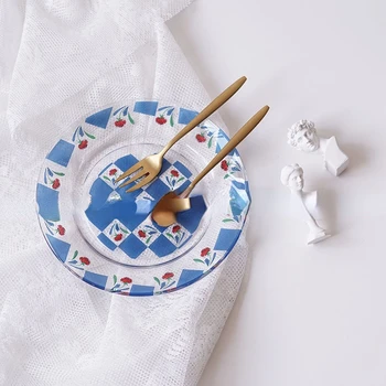 תוספות פרח Gla צלחת וינטג ' מדיום עתיק כחול עוגה Deert ערב צלחות קרמיקה צלחת סט צלחות קרמיקה הרישוי.